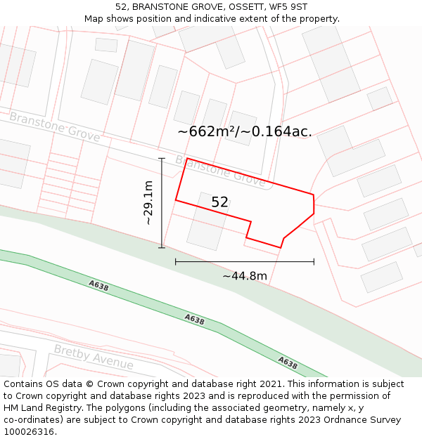 52, BRANSTONE GROVE, OSSETT, WF5 9ST: Plot and title map