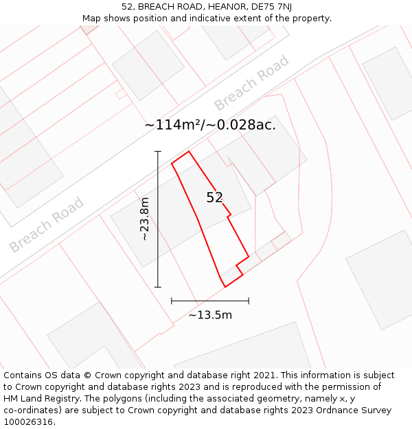 52, BREACH ROAD, HEANOR, DE75 7NJ: Plot and title map
