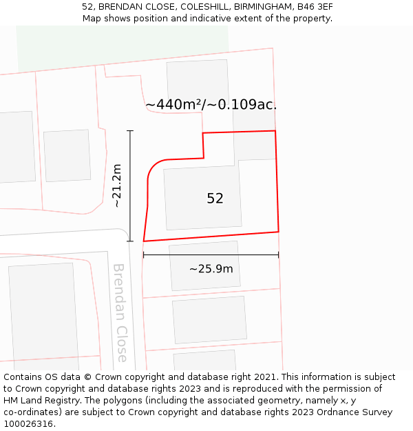 52, BRENDAN CLOSE, COLESHILL, BIRMINGHAM, B46 3EF: Plot and title map