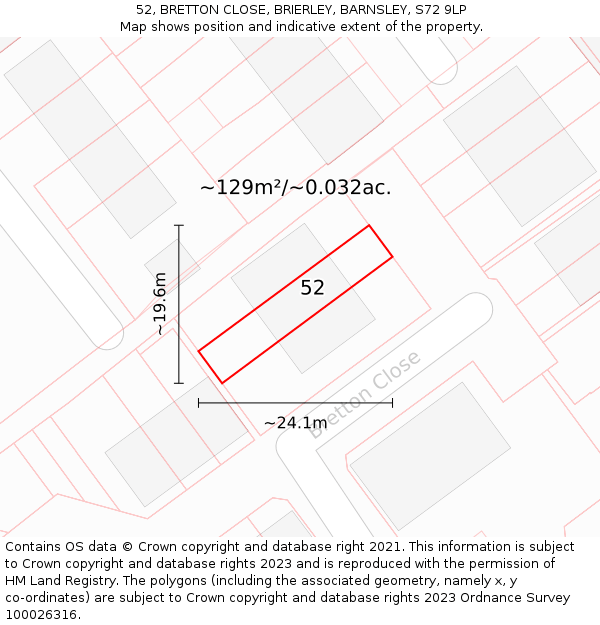 52, BRETTON CLOSE, BRIERLEY, BARNSLEY, S72 9LP: Plot and title map