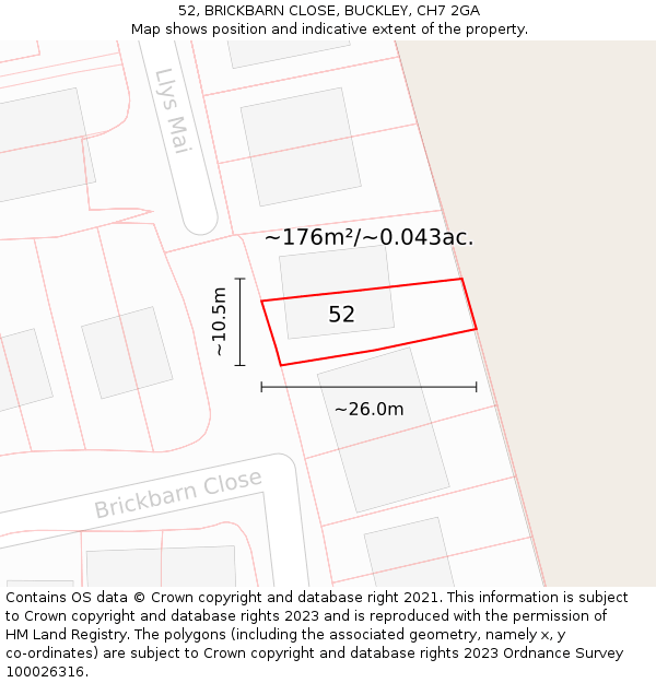 52, BRICKBARN CLOSE, BUCKLEY, CH7 2GA: Plot and title map