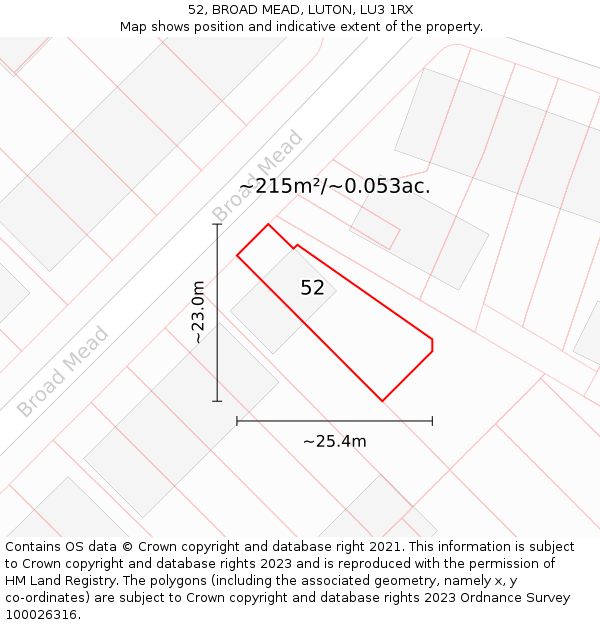 52, BROAD MEAD, LUTON, LU3 1RX: Plot and title map