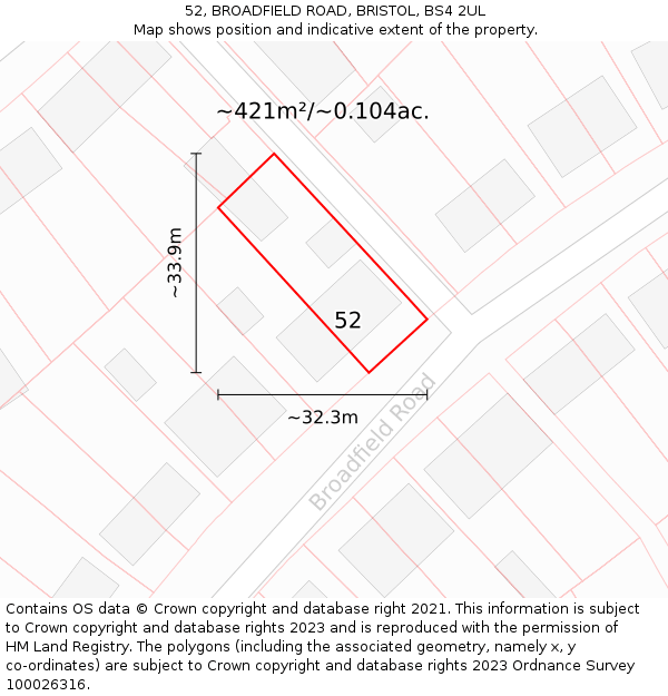 52, BROADFIELD ROAD, BRISTOL, BS4 2UL: Plot and title map