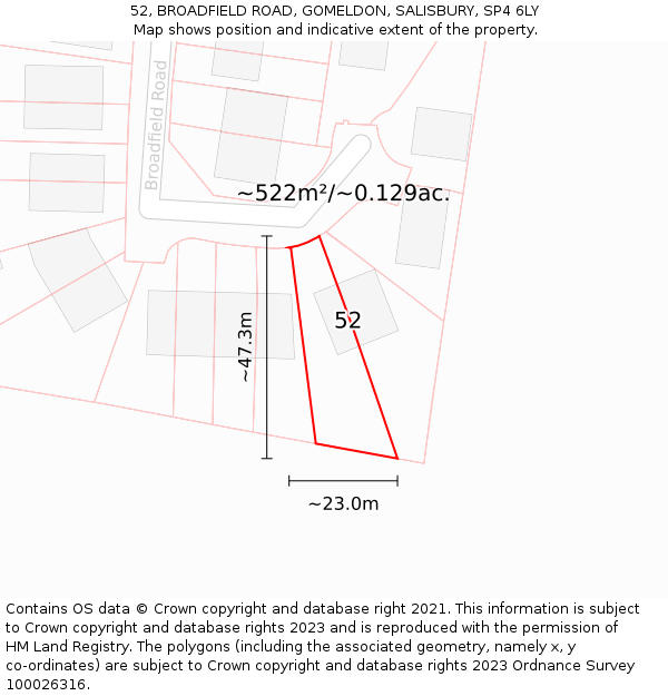 52, BROADFIELD ROAD, GOMELDON, SALISBURY, SP4 6LY: Plot and title map