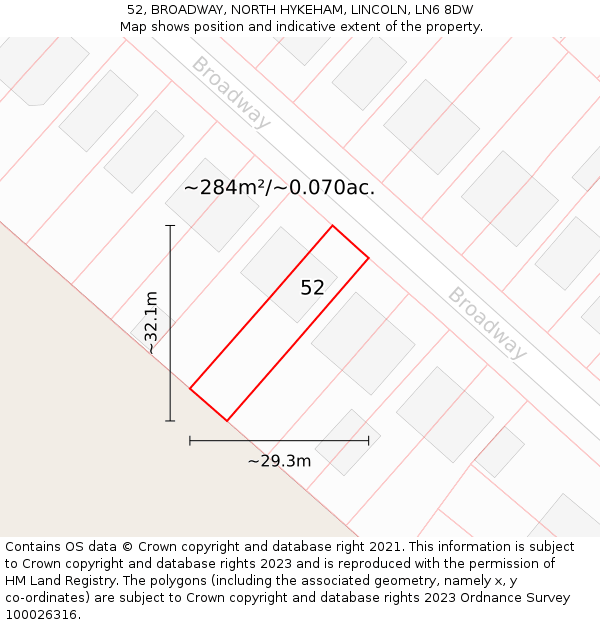 52, BROADWAY, NORTH HYKEHAM, LINCOLN, LN6 8DW: Plot and title map