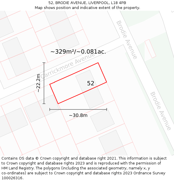 52, BRODIE AVENUE, LIVERPOOL, L18 4PB: Plot and title map