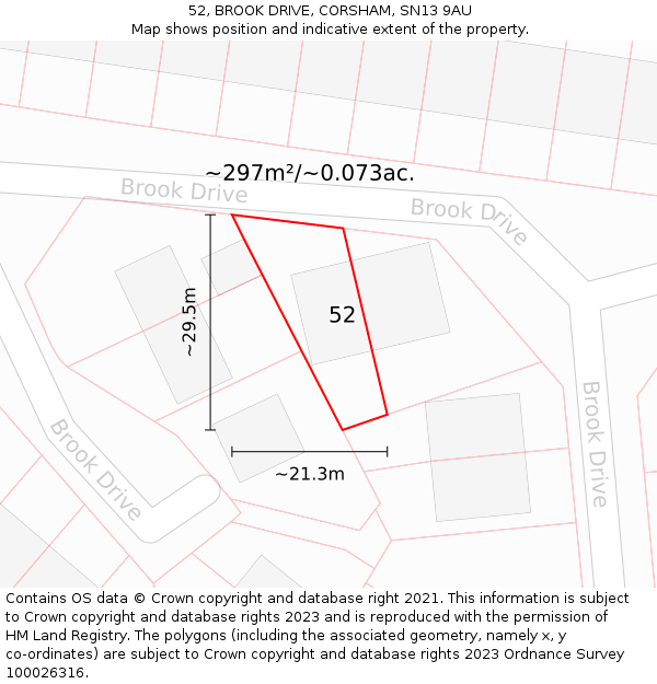 52, BROOK DRIVE, CORSHAM, SN13 9AU: Plot and title map