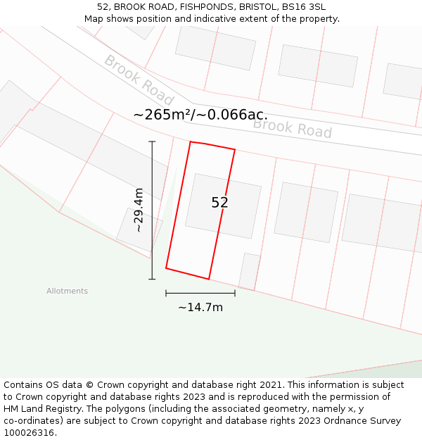 52, BROOK ROAD, FISHPONDS, BRISTOL, BS16 3SL: Plot and title map