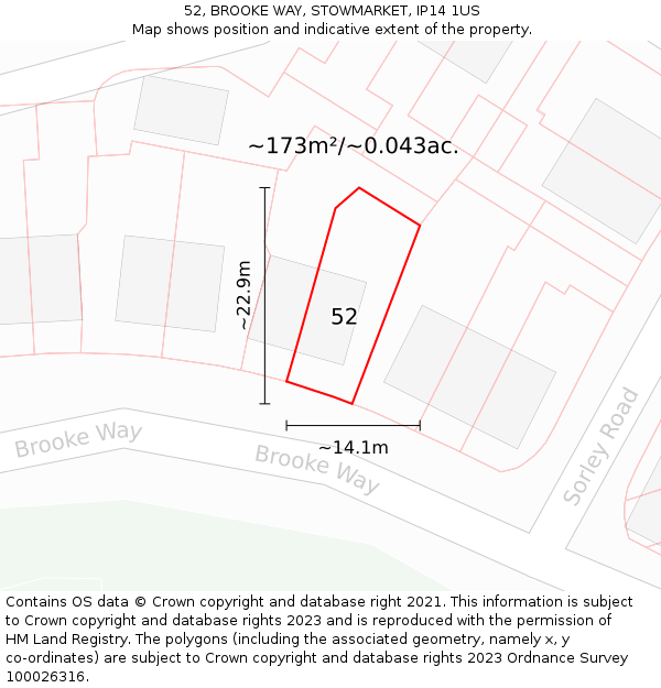 52, BROOKE WAY, STOWMARKET, IP14 1US: Plot and title map