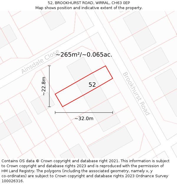 52, BROOKHURST ROAD, WIRRAL, CH63 0EP: Plot and title map