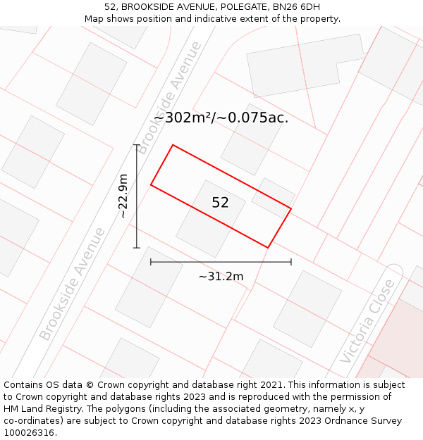 52, BROOKSIDE AVENUE, POLEGATE, BN26 6DH: Plot and title map