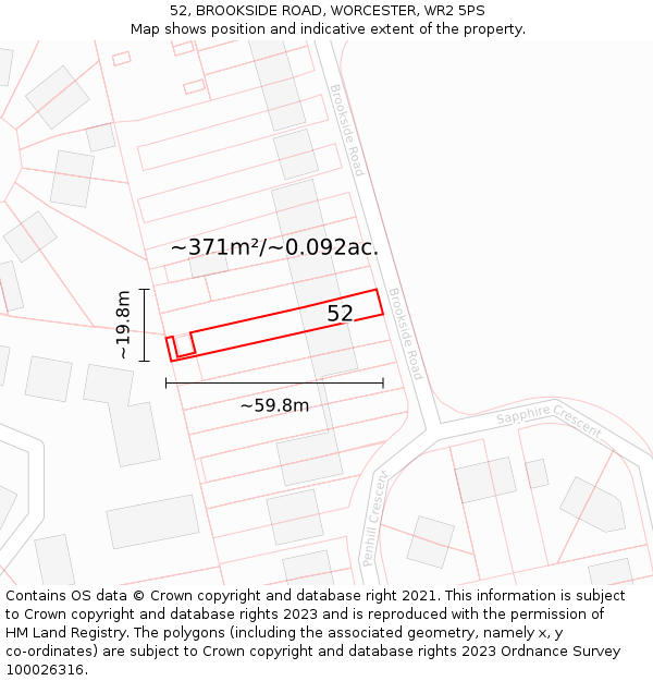 52, BROOKSIDE ROAD, WORCESTER, WR2 5PS: Plot and title map