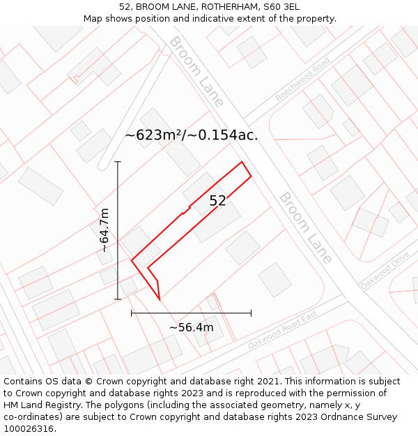 52, BROOM LANE, ROTHERHAM, S60 3EL: Plot and title map