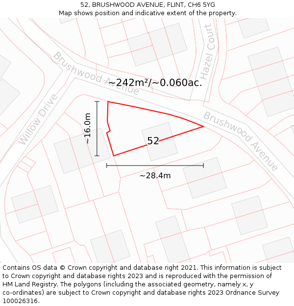 52, BRUSHWOOD AVENUE, FLINT, CH6 5YG: Plot and title map