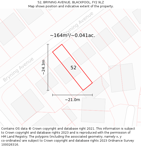 52, BRYNING AVENUE, BLACKPOOL, FY2 9LZ: Plot and title map