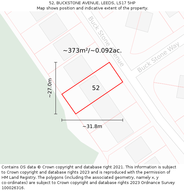 52, BUCKSTONE AVENUE, LEEDS, LS17 5HP: Plot and title map