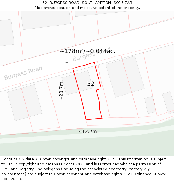 52, BURGESS ROAD, SOUTHAMPTON, SO16 7AB: Plot and title map