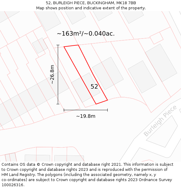 52, BURLEIGH PIECE, BUCKINGHAM, MK18 7BB: Plot and title map