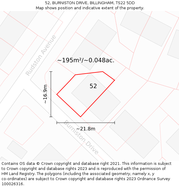 52, BURNISTON DRIVE, BILLINGHAM, TS22 5DD: Plot and title map