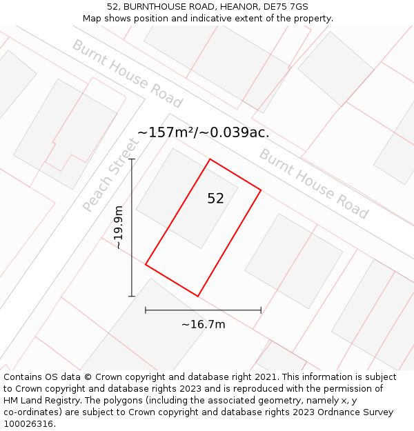 52, BURNTHOUSE ROAD, HEANOR, DE75 7GS: Plot and title map
