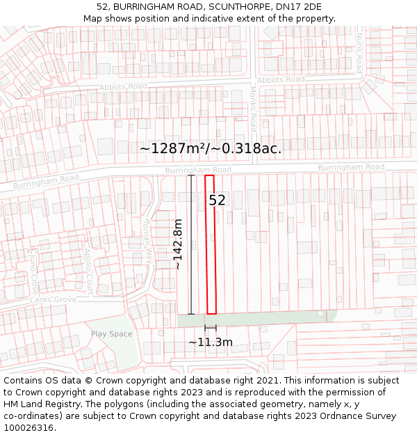 52, BURRINGHAM ROAD, SCUNTHORPE, DN17 2DE: Plot and title map