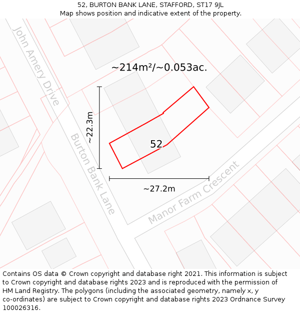 52, BURTON BANK LANE, STAFFORD, ST17 9JL: Plot and title map