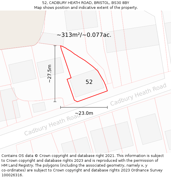 52, CADBURY HEATH ROAD, BRISTOL, BS30 8BY: Plot and title map