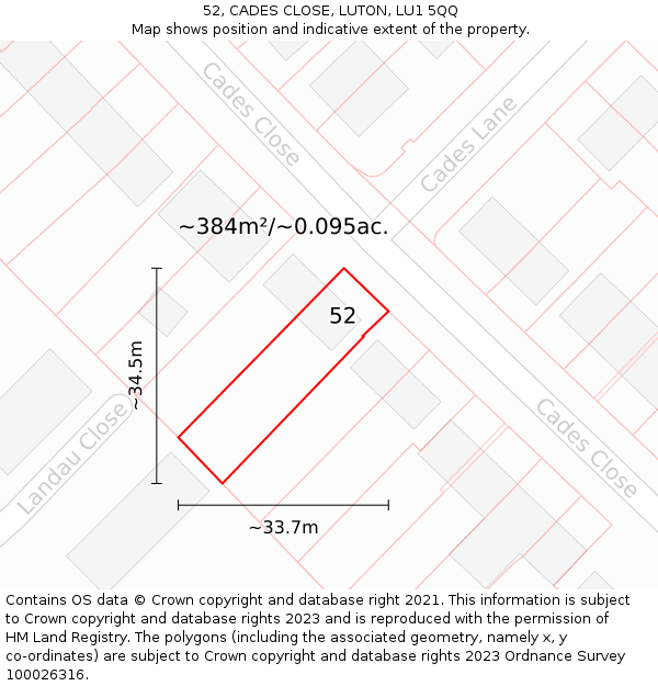 52, CADES CLOSE, LUTON, LU1 5QQ: Plot and title map