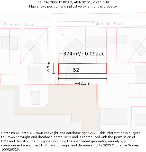 52, CALDECOTT ROAD, ABINGDON, OX14 5HB: Plot and title map