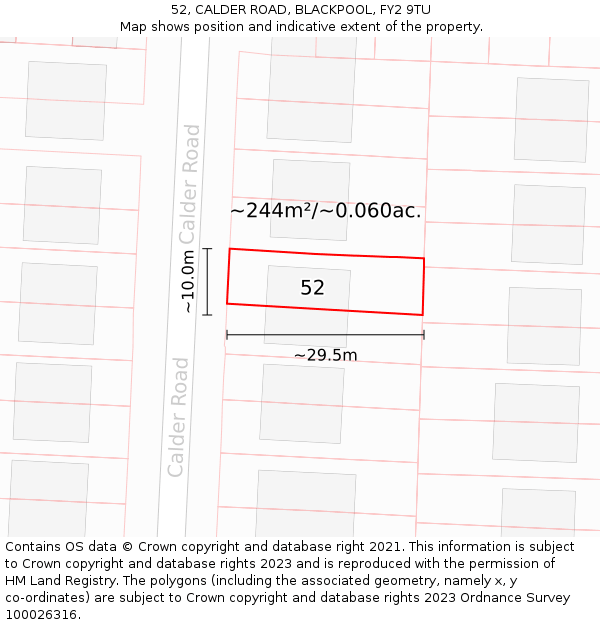 52, CALDER ROAD, BLACKPOOL, FY2 9TU: Plot and title map