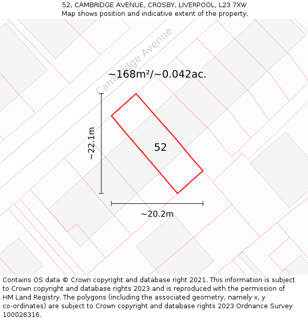 52, CAMBRIDGE AVENUE, CROSBY, LIVERPOOL, L23 7XW: Plot and title map