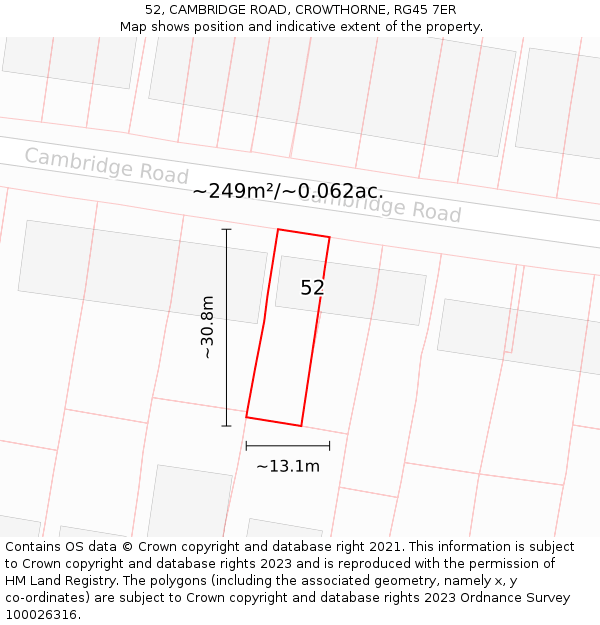 52, CAMBRIDGE ROAD, CROWTHORNE, RG45 7ER: Plot and title map