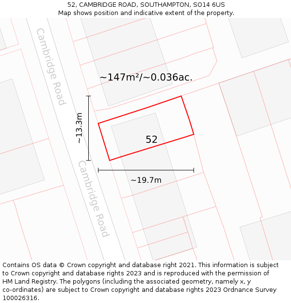 52, CAMBRIDGE ROAD, SOUTHAMPTON, SO14 6US: Plot and title map