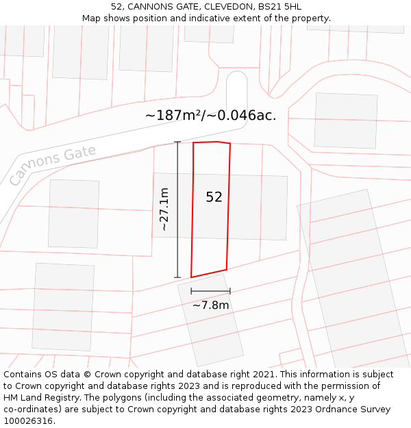 52, CANNONS GATE, CLEVEDON, BS21 5HL: Plot and title map