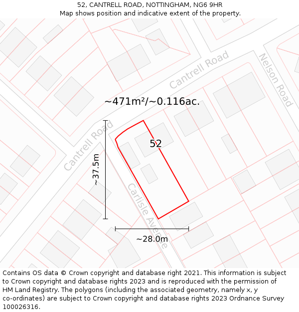 52, CANTRELL ROAD, NOTTINGHAM, NG6 9HR: Plot and title map