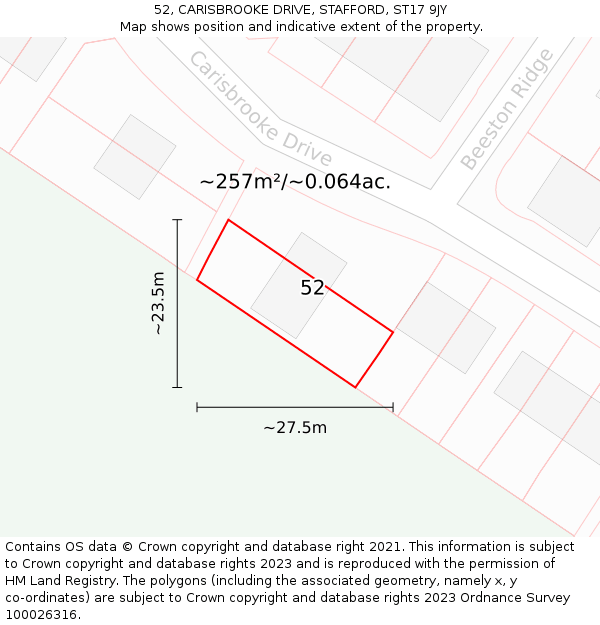 52, CARISBROOKE DRIVE, STAFFORD, ST17 9JY: Plot and title map