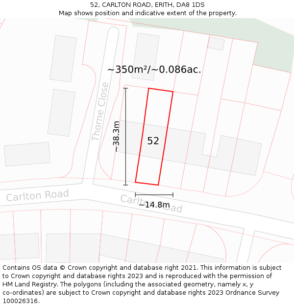 52, CARLTON ROAD, ERITH, DA8 1DS: Plot and title map