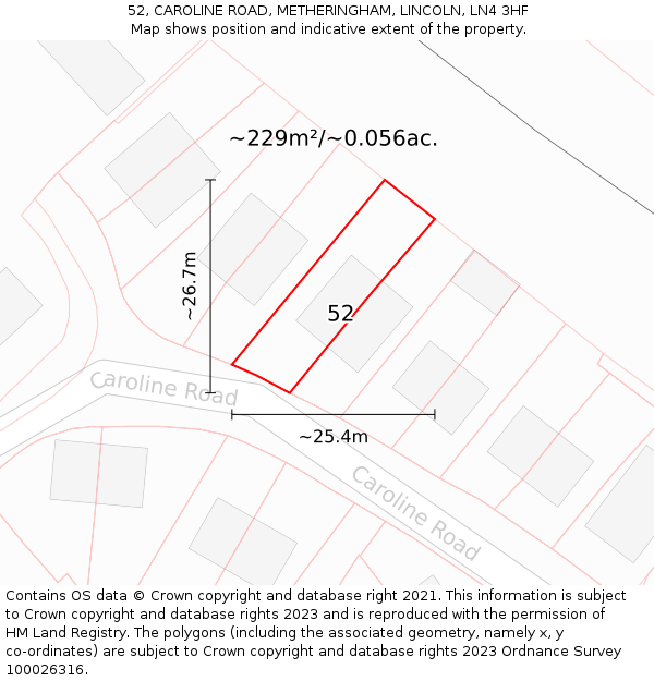 52, CAROLINE ROAD, METHERINGHAM, LINCOLN, LN4 3HF: Plot and title map
