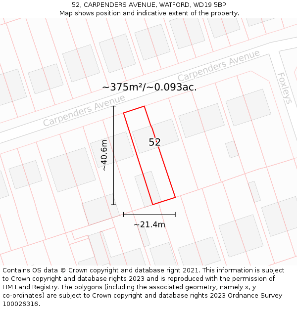 52, CARPENDERS AVENUE, WATFORD, WD19 5BP: Plot and title map