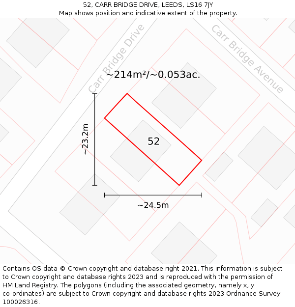 52, CARR BRIDGE DRIVE, LEEDS, LS16 7JY: Plot and title map