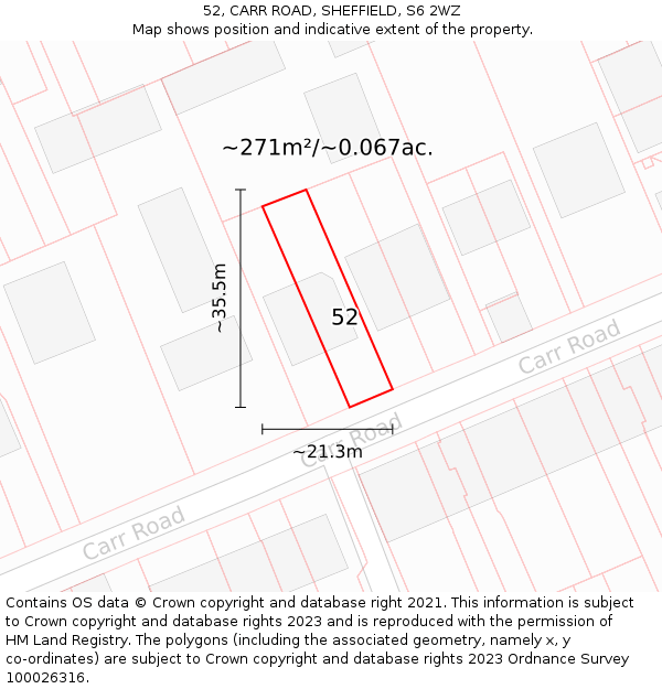 52, CARR ROAD, SHEFFIELD, S6 2WZ: Plot and title map