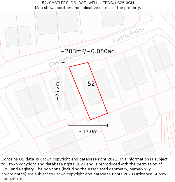 52, CASTLEFIELDS, ROTHWELL, LEEDS, LS26 0GN: Plot and title map