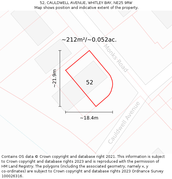 52, CAULDWELL AVENUE, WHITLEY BAY, NE25 9RW: Plot and title map