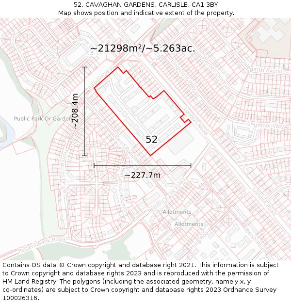 52, CAVAGHAN GARDENS, CARLISLE, CA1 3BY: Plot and title map