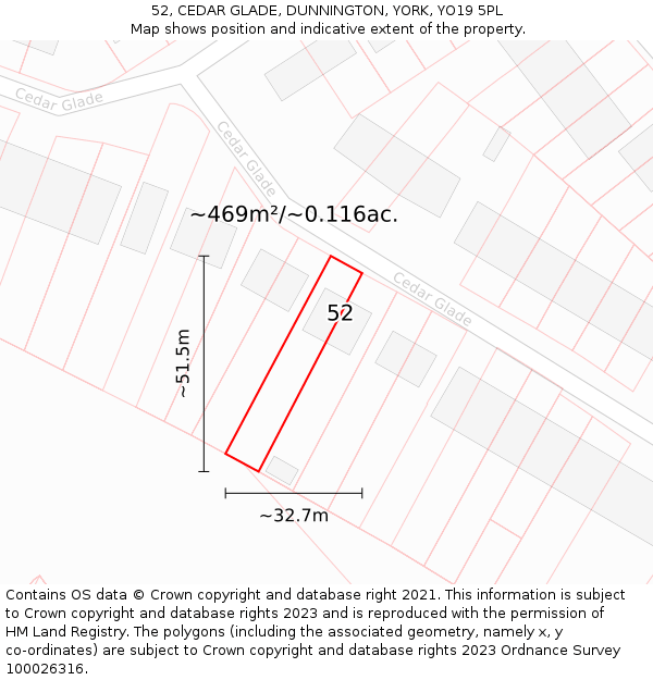 52, CEDAR GLADE, DUNNINGTON, YORK, YO19 5PL: Plot and title map