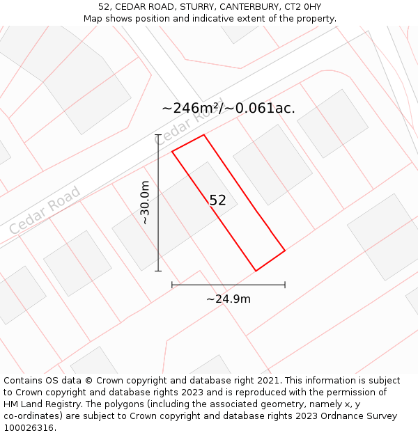 52, CEDAR ROAD, STURRY, CANTERBURY, CT2 0HY: Plot and title map