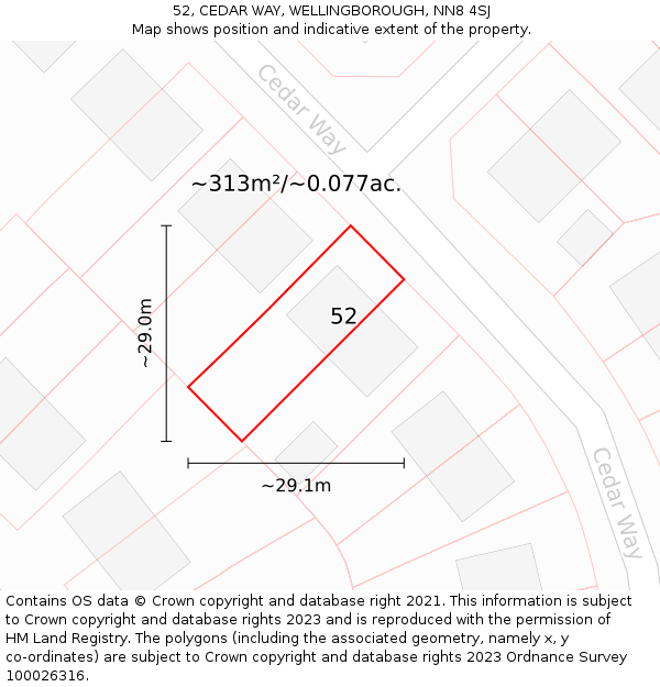 52, CEDAR WAY, WELLINGBOROUGH, NN8 4SJ: Plot and title map