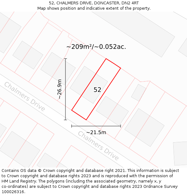 52, CHALMERS DRIVE, DONCASTER, DN2 4RT: Plot and title map