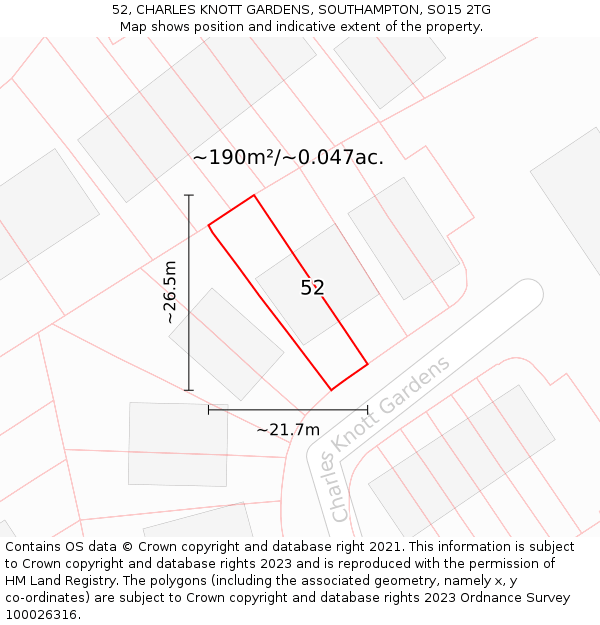 52, CHARLES KNOTT GARDENS, SOUTHAMPTON, SO15 2TG: Plot and title map