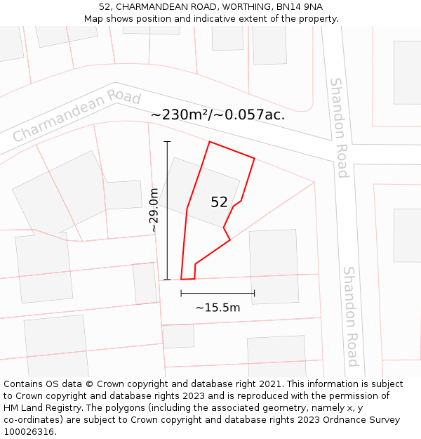 52, CHARMANDEAN ROAD, WORTHING, BN14 9NA: Plot and title map